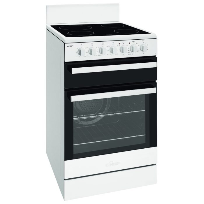 Chef 54cm White Freestanding Oven with Electric Cooktop CFE547WBB