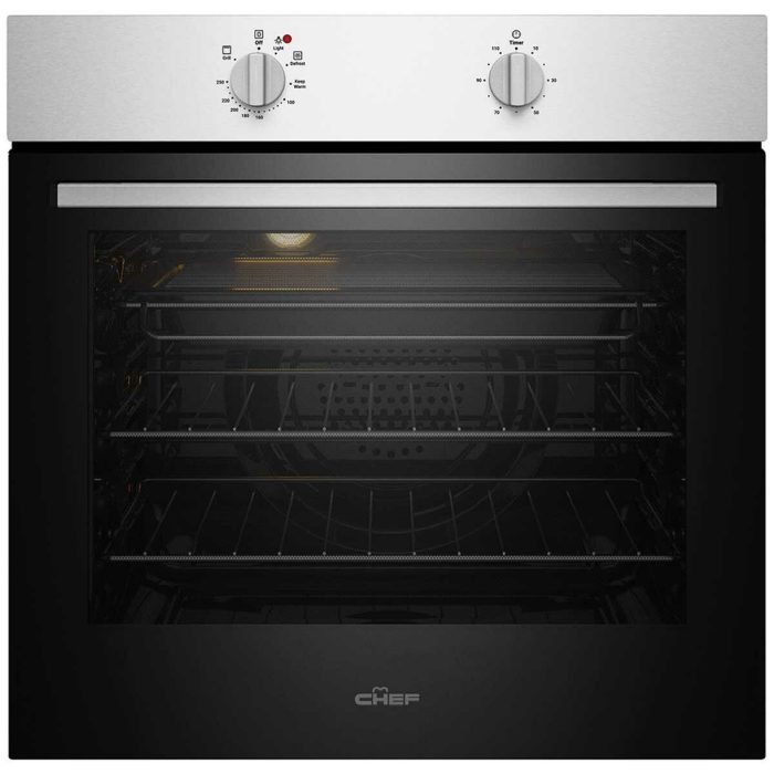 Chef 60cm Multi-function 3 Stainless Steel Fan Forced Oven with 10A Plug & Play, Dial Controls and 80L Capacity CVE612SB
