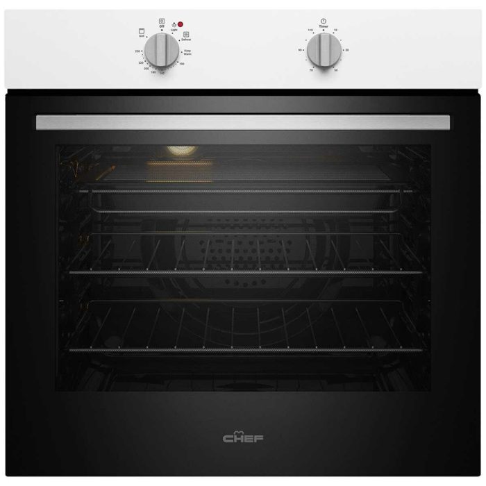 Chef 60cm Multi-Function 3 White Fanforced Oven with 10A Plug & Play, Dial Controls and 80L capacity CVE612WB