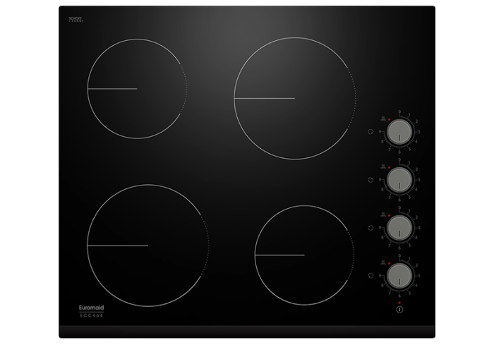 Euromaid 60cm Black Ceramic 4 Zone Cooktop with Knob Controls ECCK64